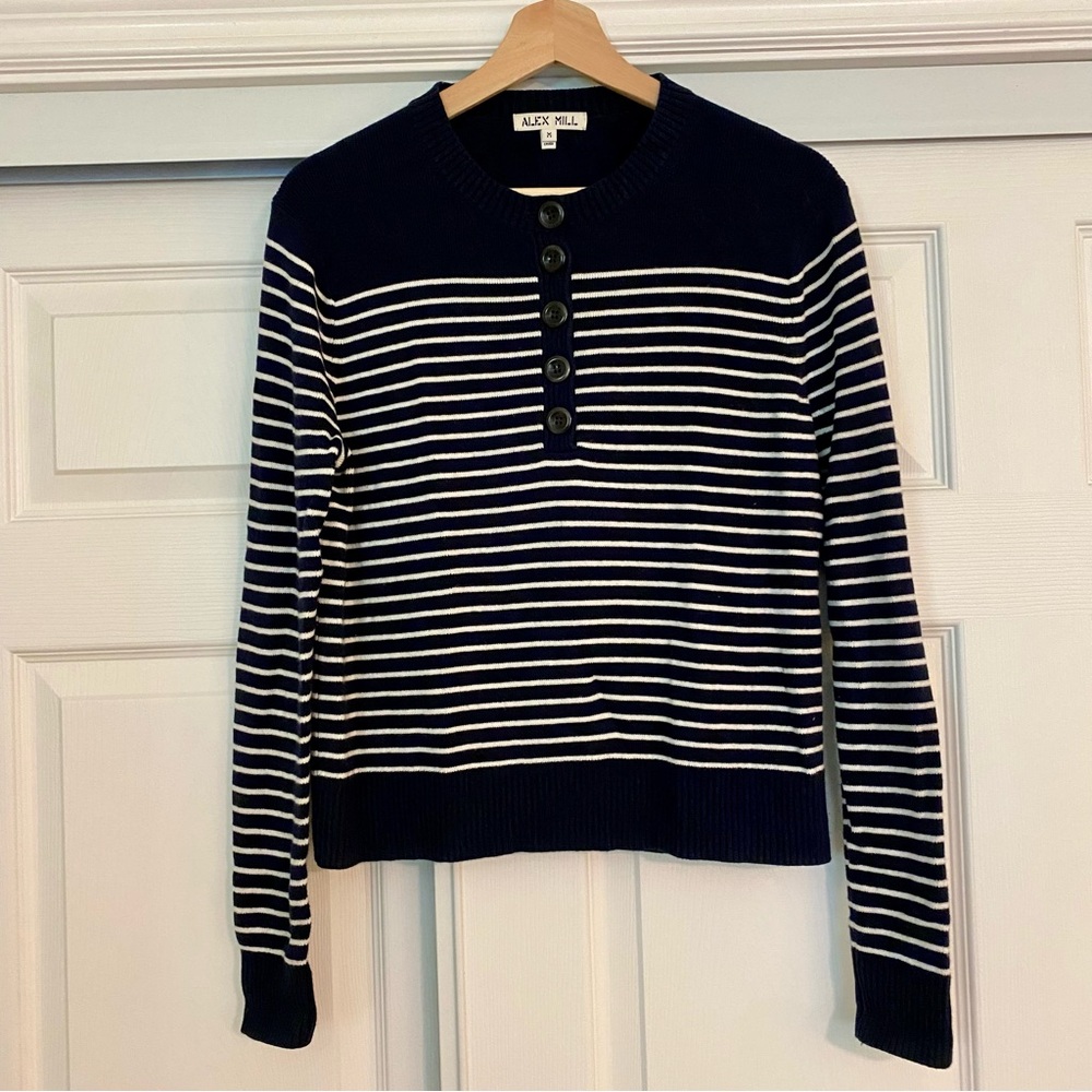 Alex Mill Marine Striped Merino Wool Cotton Sweater in Navy White Size M